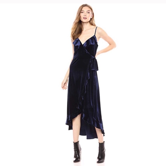 Avec Les Filles Dresses & Skirts - Avec Les Filles Blue Velvet Wrap Dress